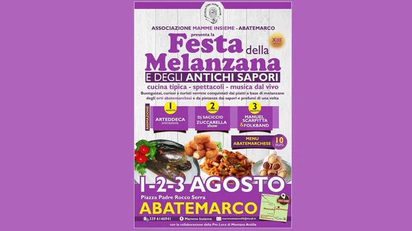 Immagine di Festa della Melanzana e degli Antichi Sapori di Abatemarco (1-3 agosto 2025) – sapori cilentani, musica folk e tradizioni contadine